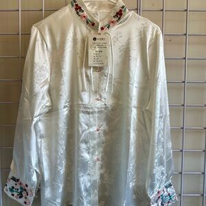 Floral Embroidered Satin Blouse